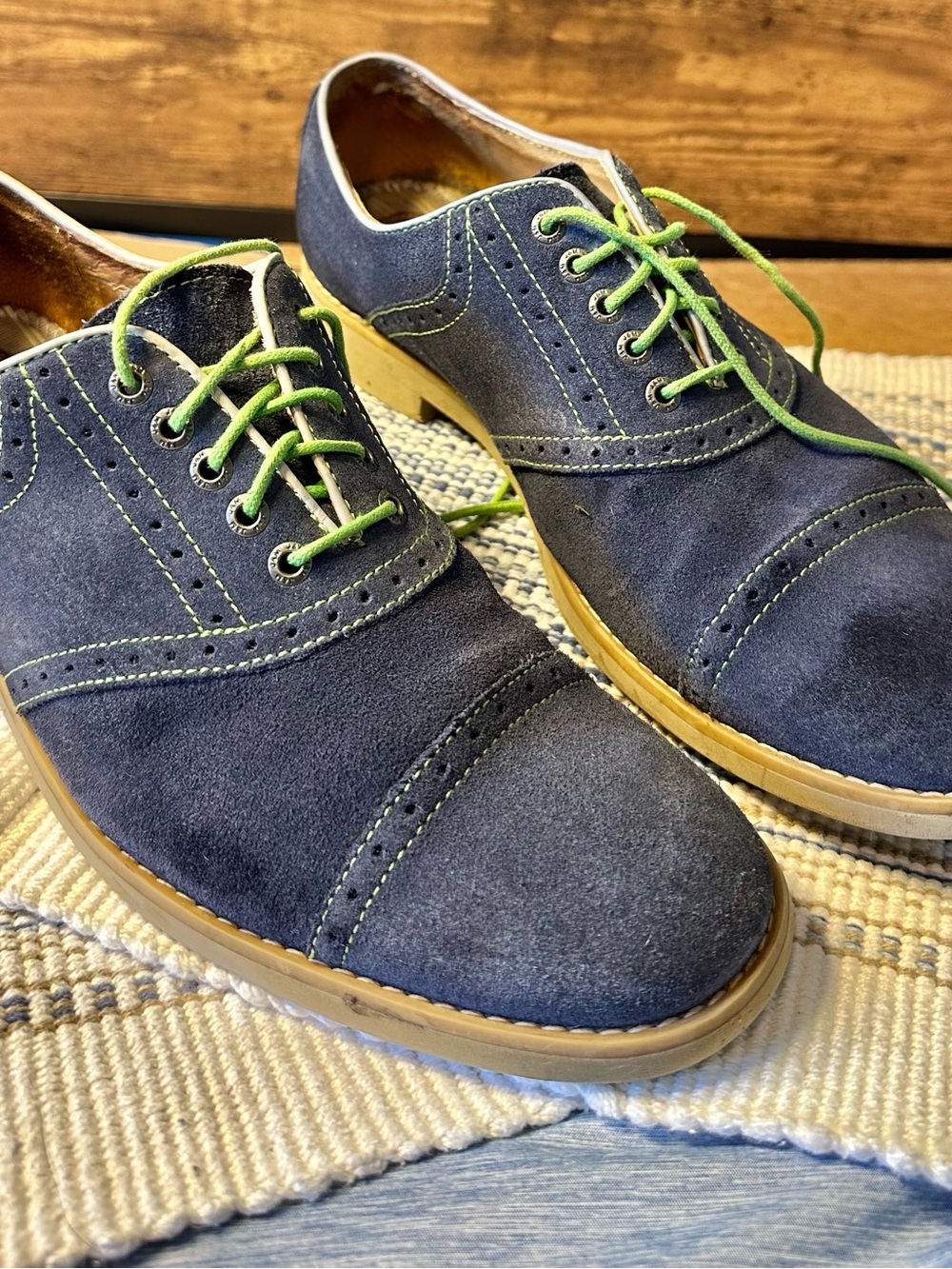 Johnston & Murphy Men's Blue Suede Oxford Lace-Up Round Toe Dress Shoes 8.5M